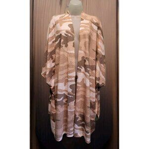 New Kaktus Tan Camo Lightweight Knit Short Sleeve Open Kimono Cardigan Sz 2x/3X